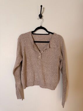 Beige Henley Sweater Pullover - Women